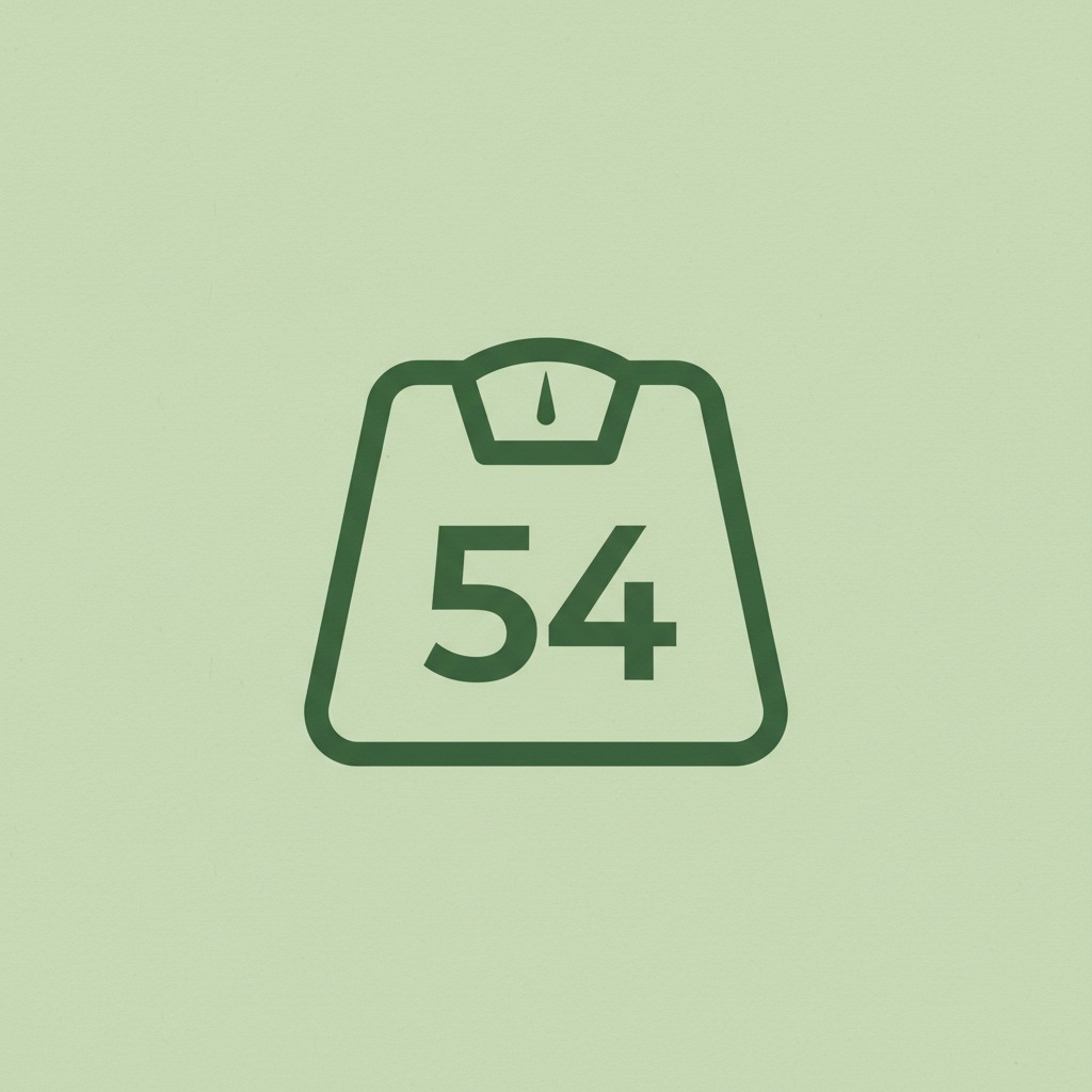 Икона на кантар, показваща числото 54 върху светлозелен фон.